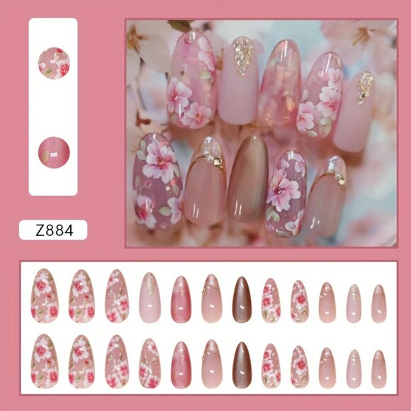 Springtime Floral Cat Eye Nail Decals - 24 Pieces, Mixed Color Scheme - Picture 2 of 5
